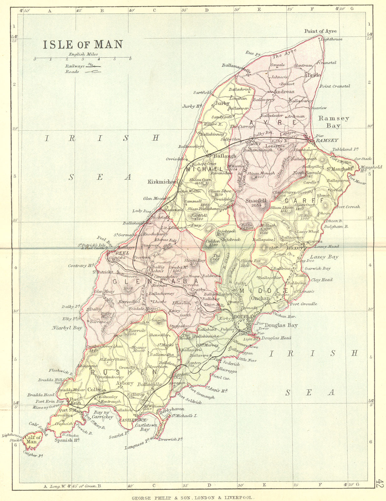 IOM. Isle of Man. Philip 1888 old antique vintage map plan chart